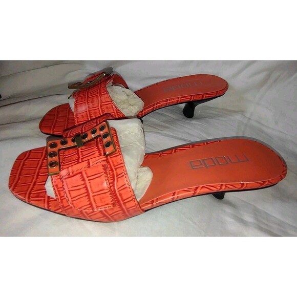 New Size 7 M  90s Moda Spana  Seattle Faux Leather Open Toe Slip On Buckle Shoes - Picture 4 of 8